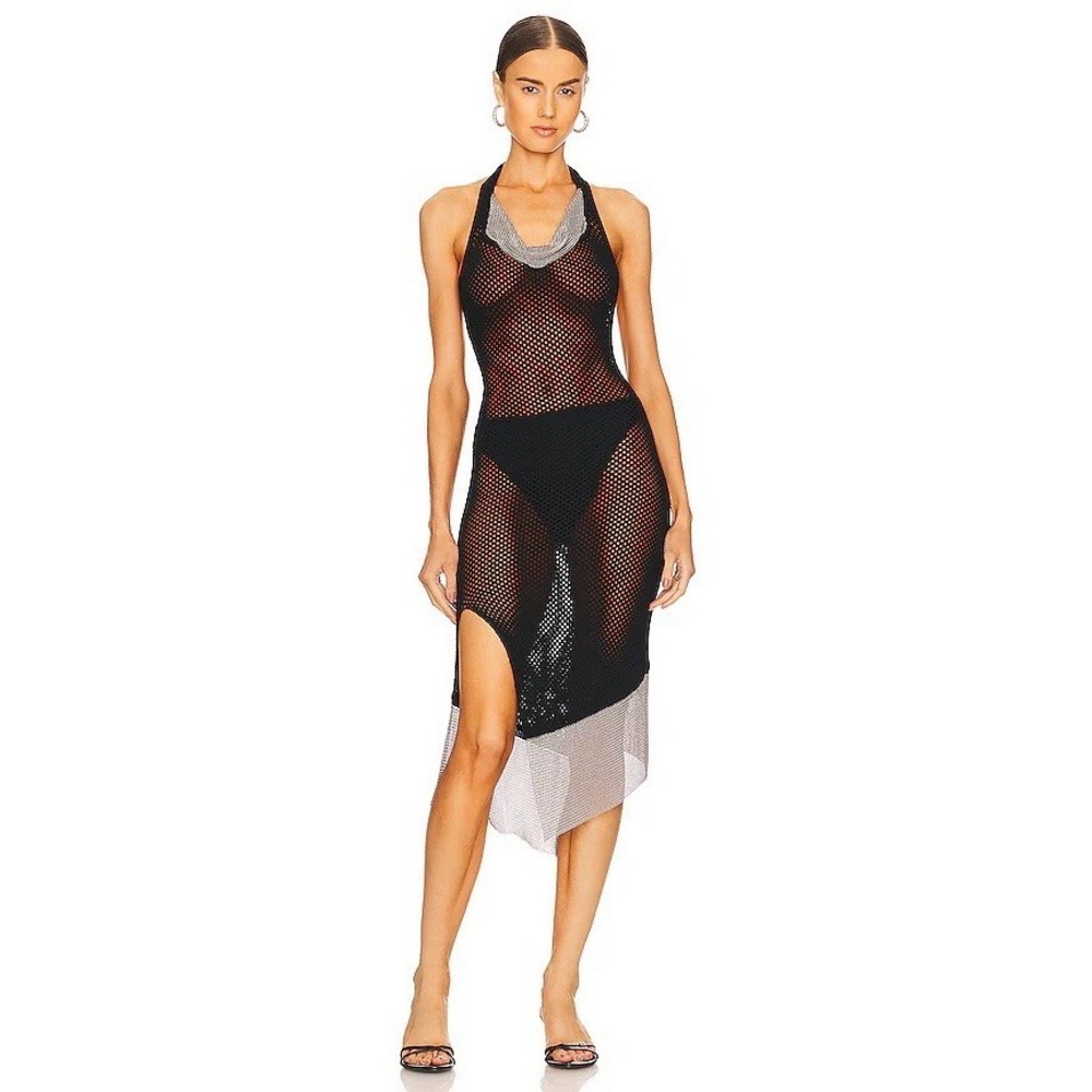Aya Muse Deodar Knitted Sheer Dress Chain Link Swim Cover Up Resortcore FLAWED S - Picture 2 of 16